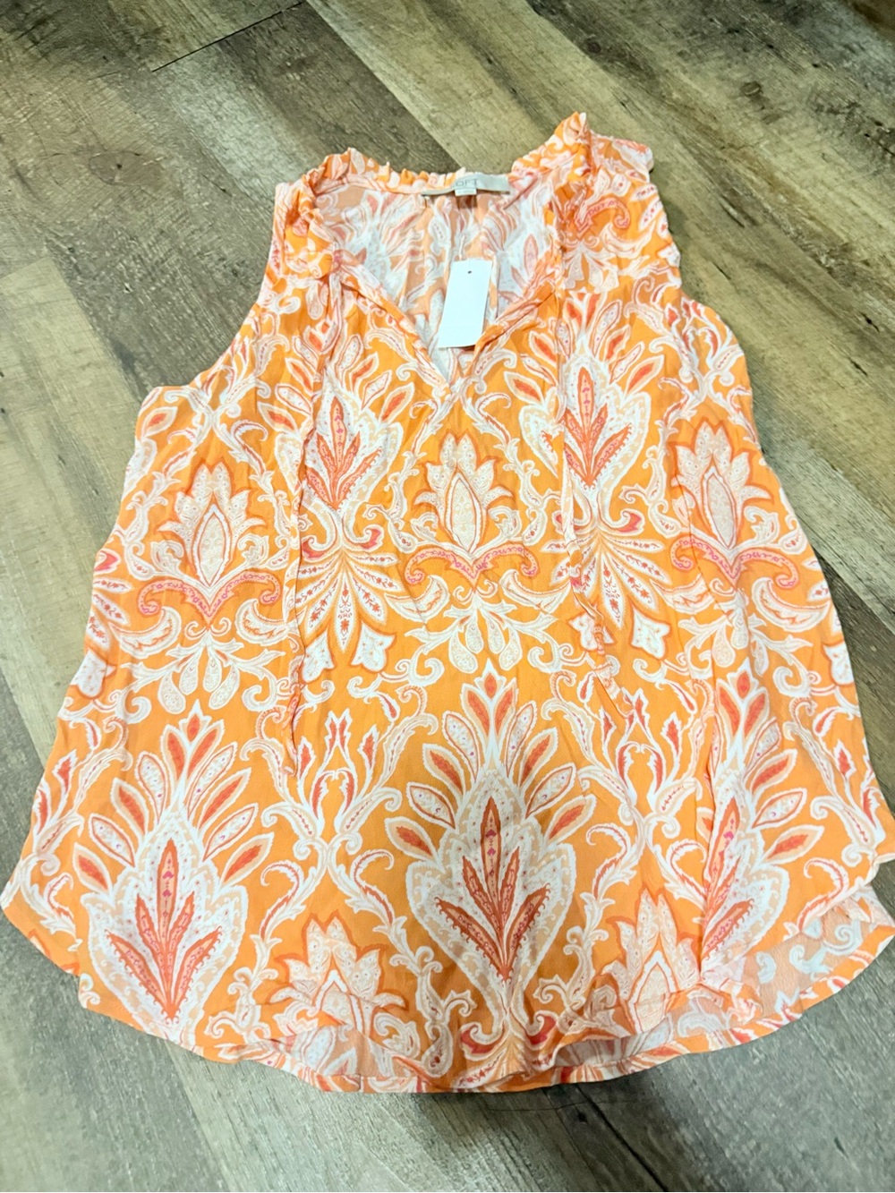 LOFT Orange and White Paisley Sleeveless V-Neck Camisole